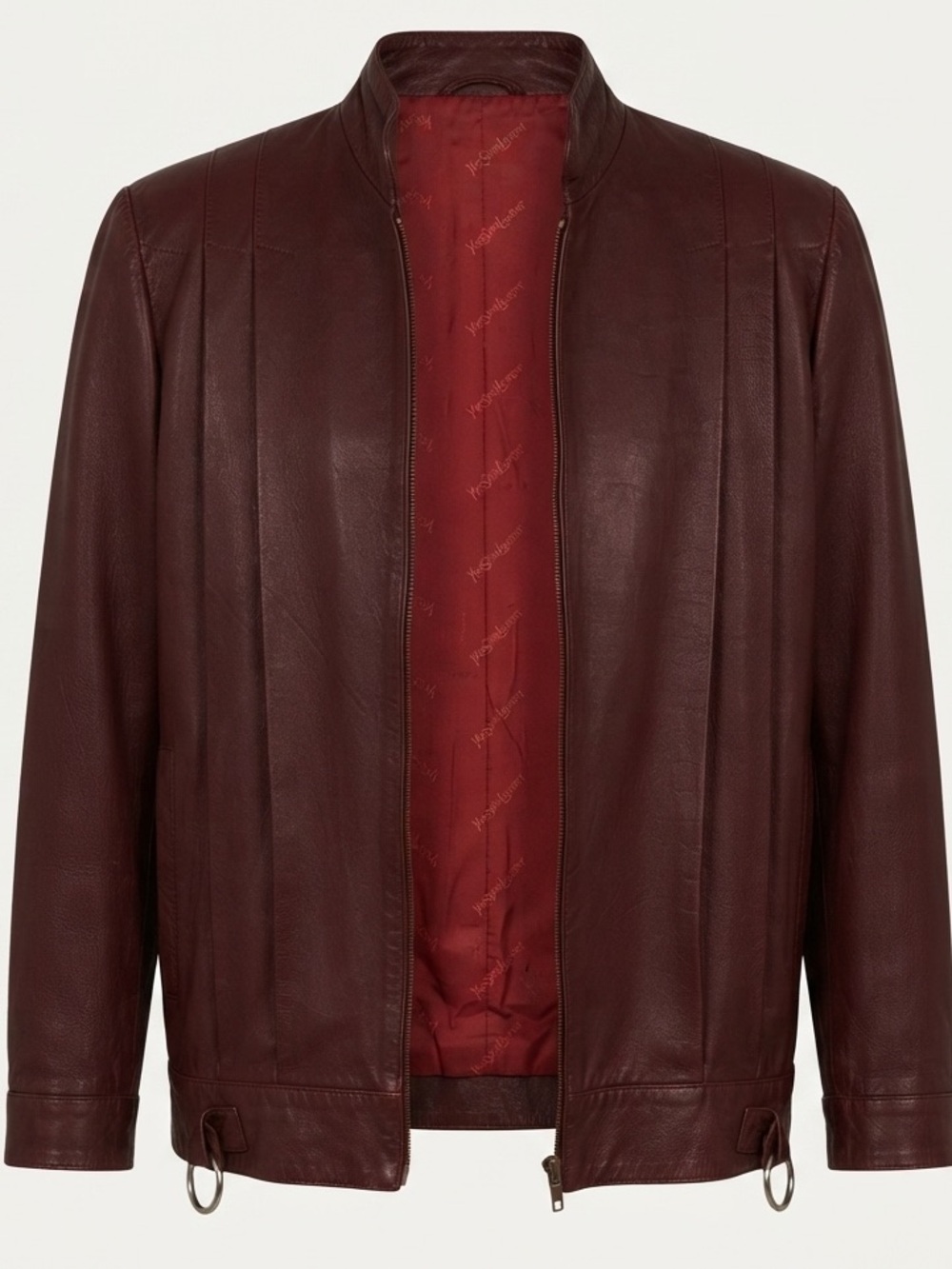 Yves Saint Laurent Vintage Burgundy Brown Leather Bomber Jacket - Zip Closure